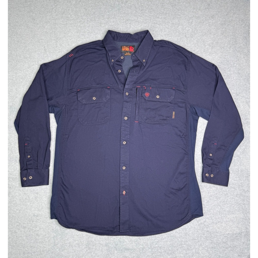 Ariat Men's XL FR Solid Vent Long-Sleeve Work Shirt Navy Blue Flame Resistant